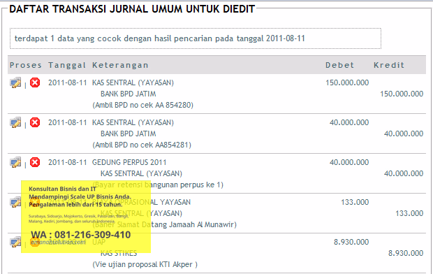 Contoh interface pencatatan transaksi software