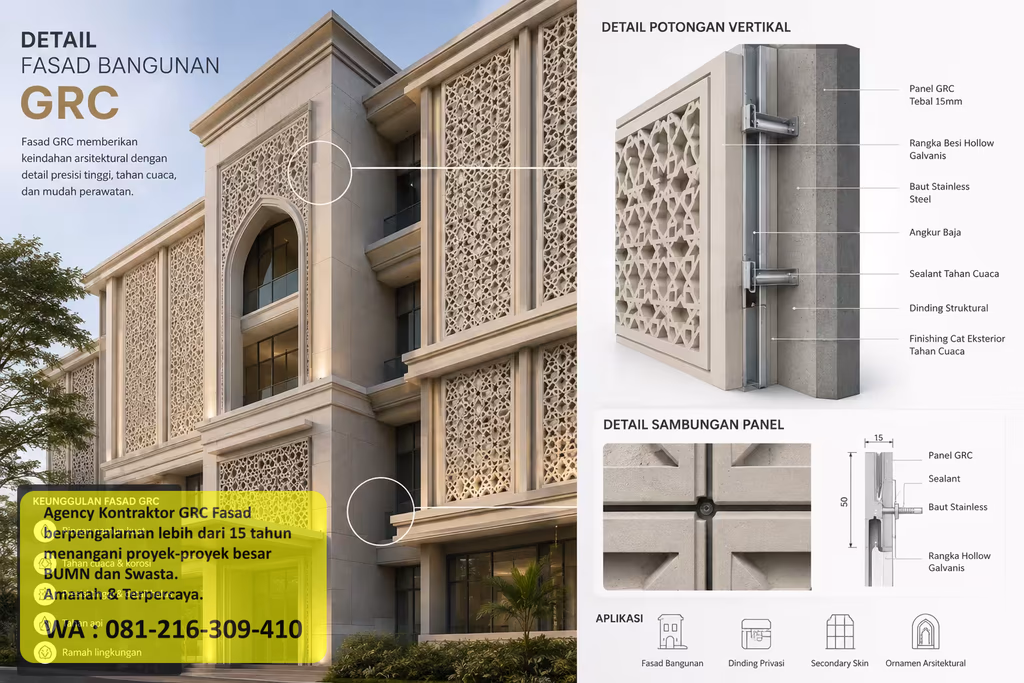 Detail fasad GRC dari distributor material GRC proyek