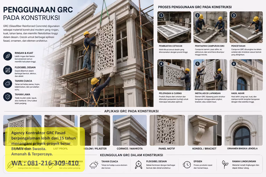 Distribusi material GRC konstruksi bangunan untuk proyek