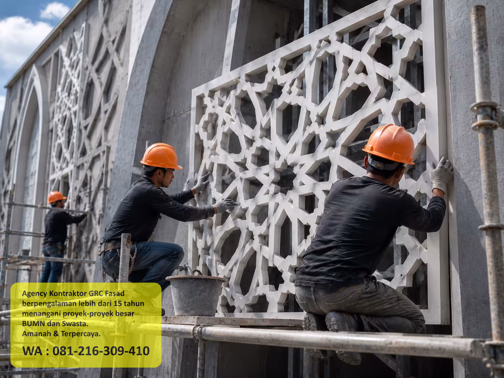 Tahapan pemasangan ornamen panel GRC pracetak