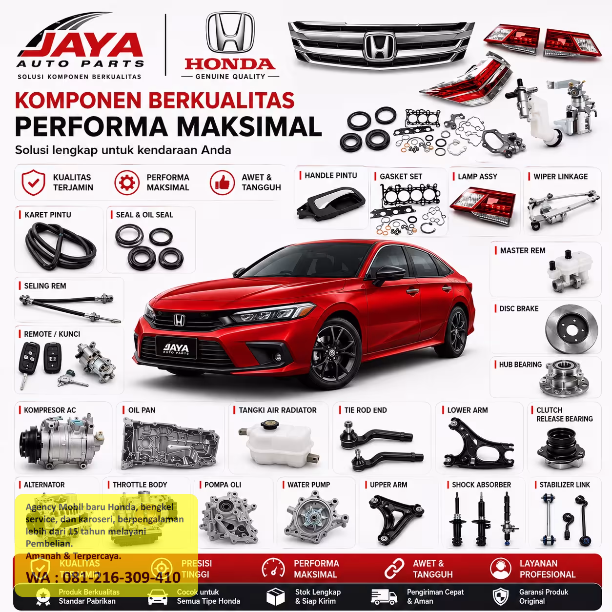 Sparepart mobil Honda sebagai bagian dari layanan dealer