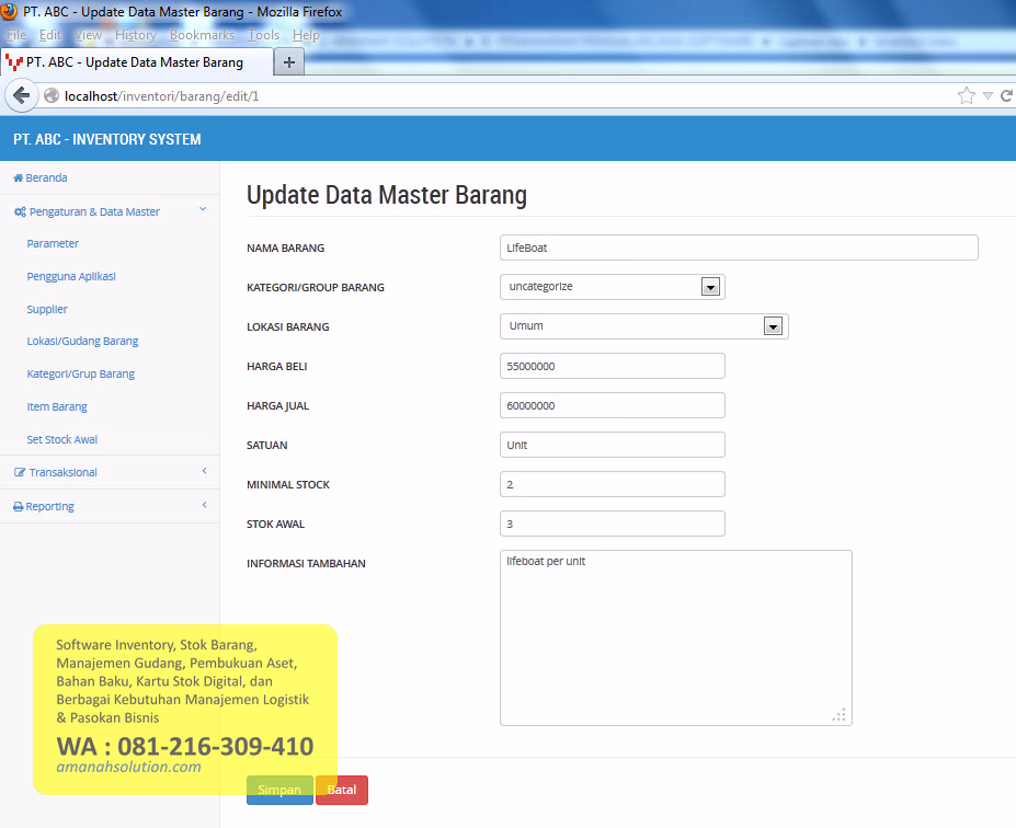 Interface entry data transaksi pada software warehouse untuk akurasi operasional