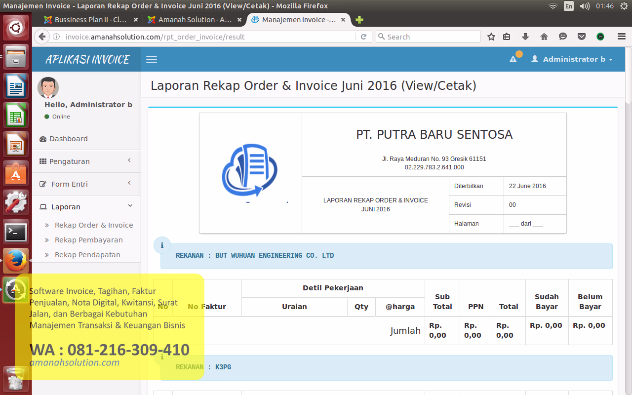 Laporan keuangan software invoice Surabaya Gresik Sidoarjo Mojokerto