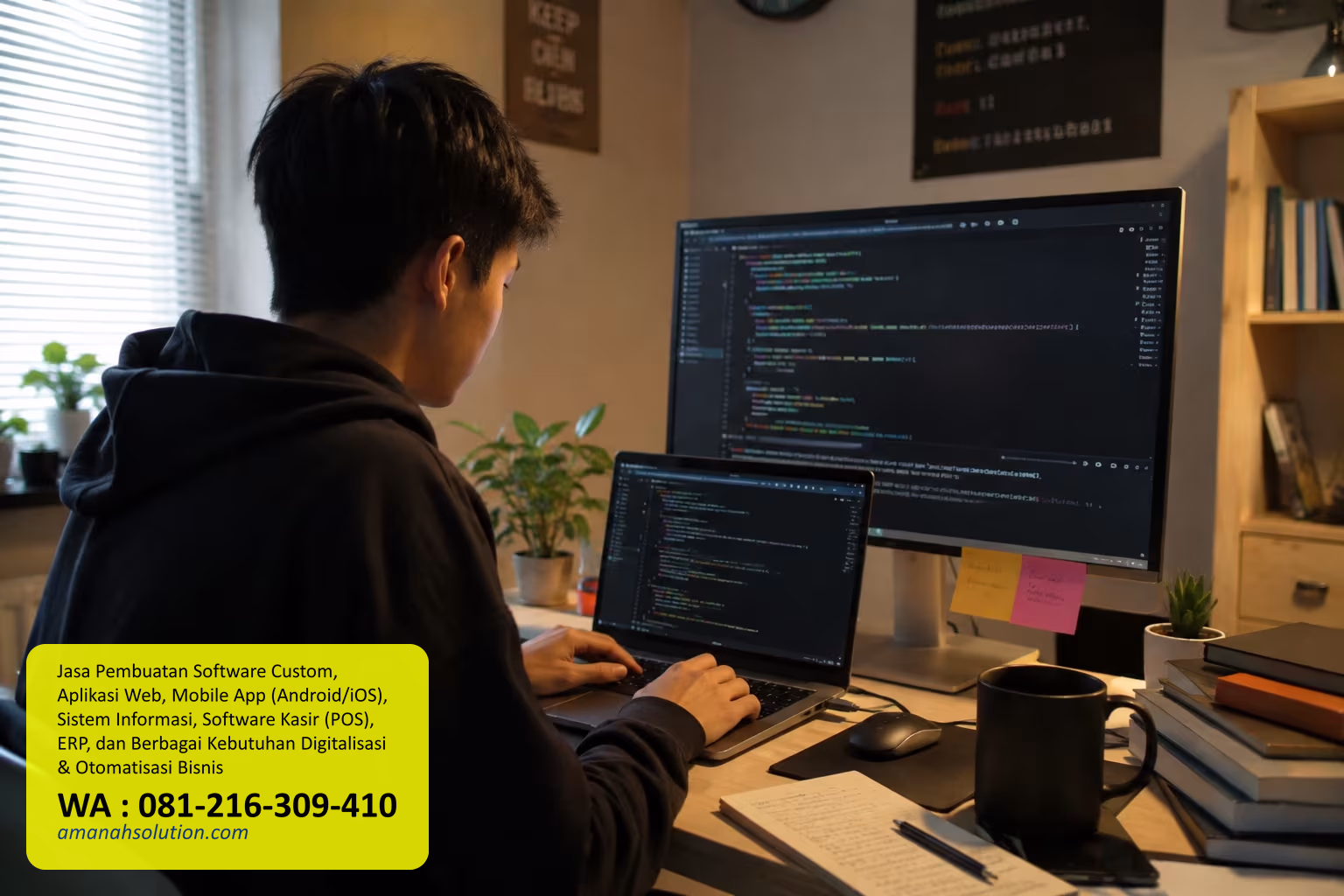 Developer software profesional sedang menganalisis metrik performa aplikasi