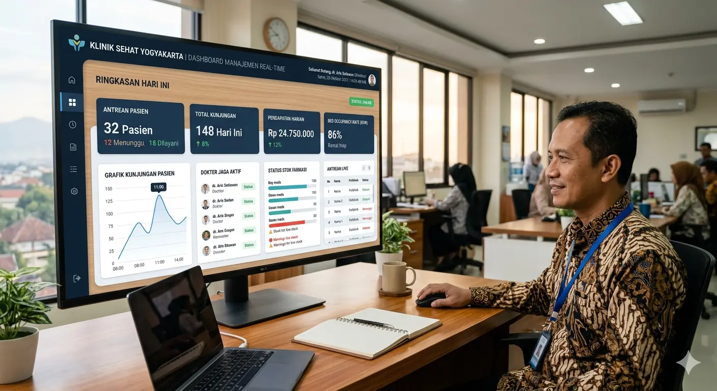 Dashboard sistem EMR klinik terintegrasi SATUSEHAT rekam medis elektronik