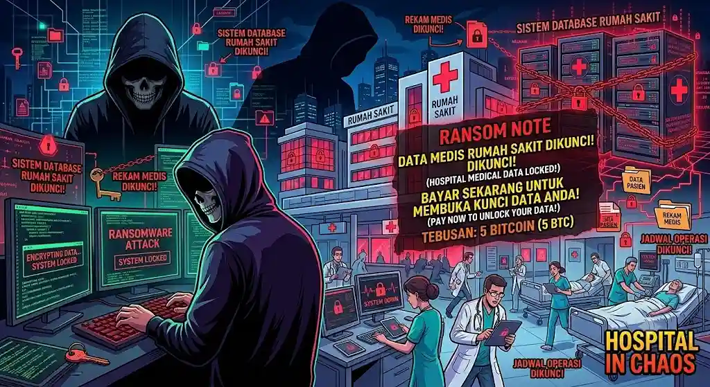 Ilustrasi Data Medis Tersimpan Aman dengan Enkripsi di Server Cloud