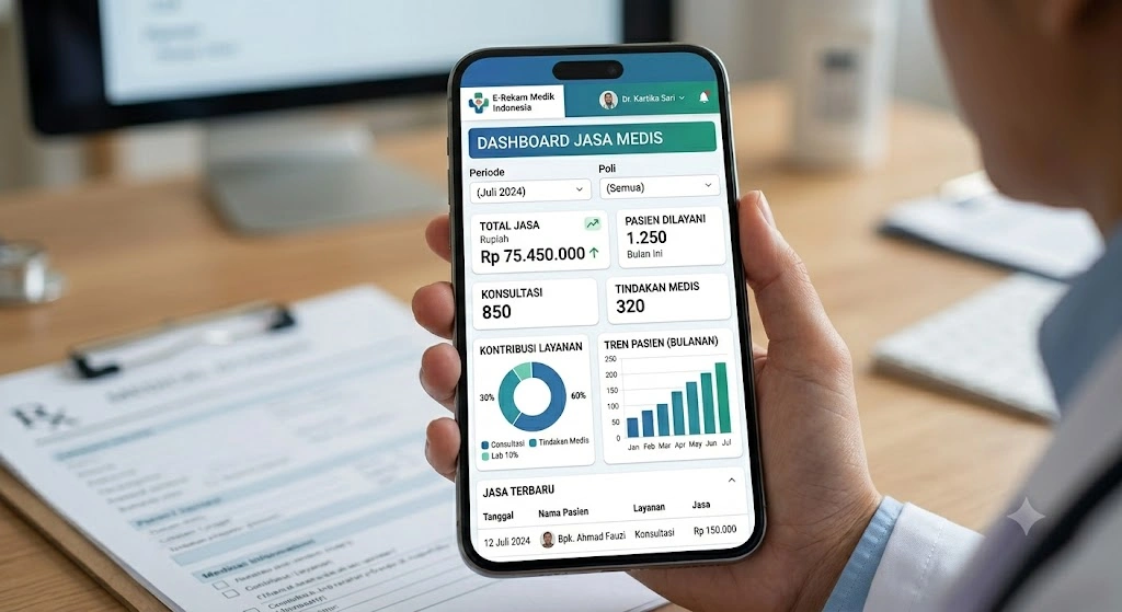 Tampilan Dashboard Rekapitulasi Jasa Medis Dokter di Smartphone