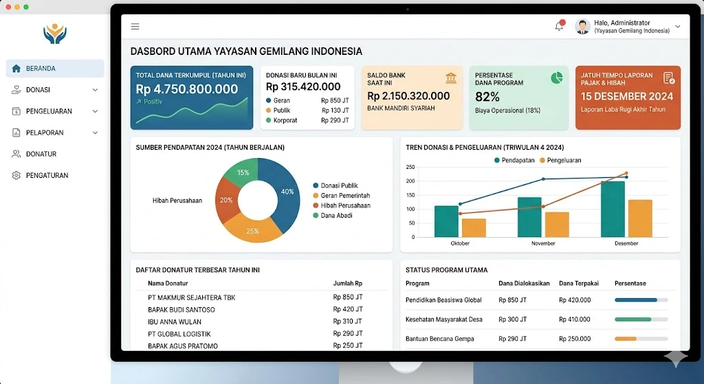 Tampilan Dashboard Software Akuntansi Yayasan Nirlaba Indonesia