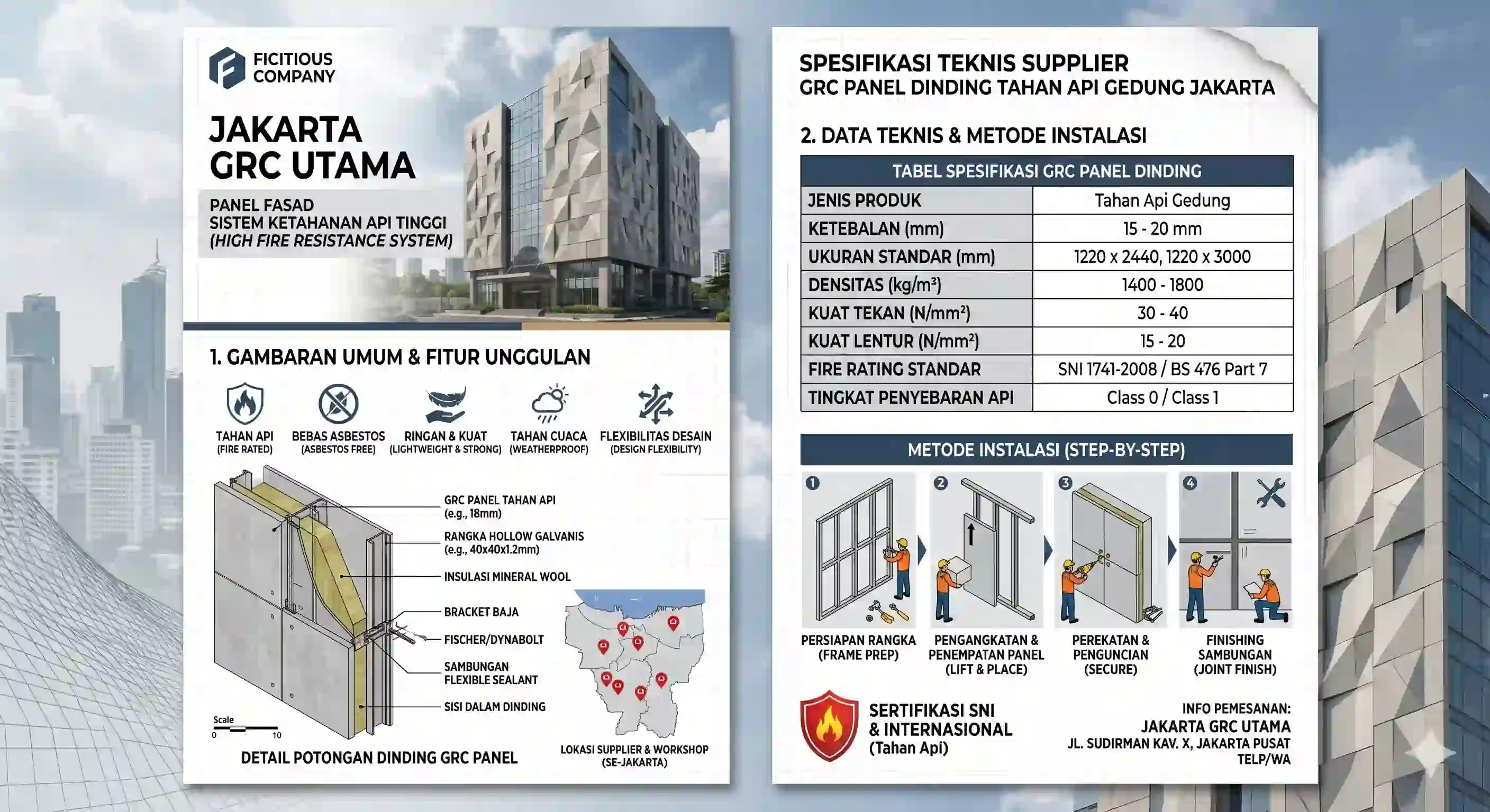 Spesifikasi Teknis Supplier GRC Panel Dinding Tahan Api Gedung Jakarta