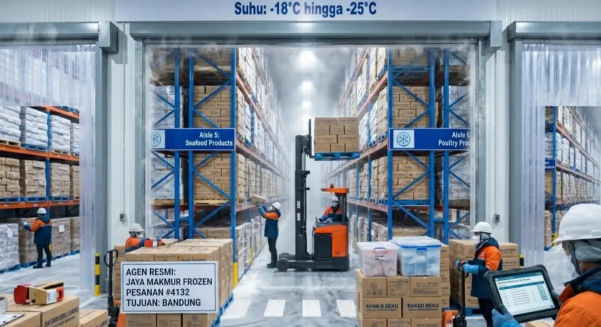 Tim Gudang Mempersiapkan Pesanan Frozen Food Agen