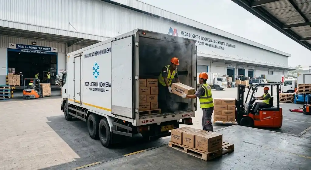 Truk Pendingin Sedang Melakukan Proses Bongkar Muat dari Distributor Utama