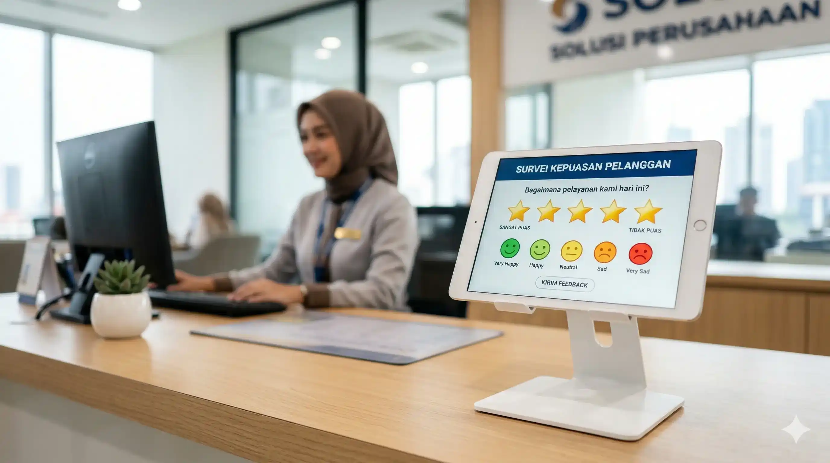 Anjungan tablet sentuh untuk mengukur Indeks Kepuasan Masyarakat (IKM) di loket pelayanan publik