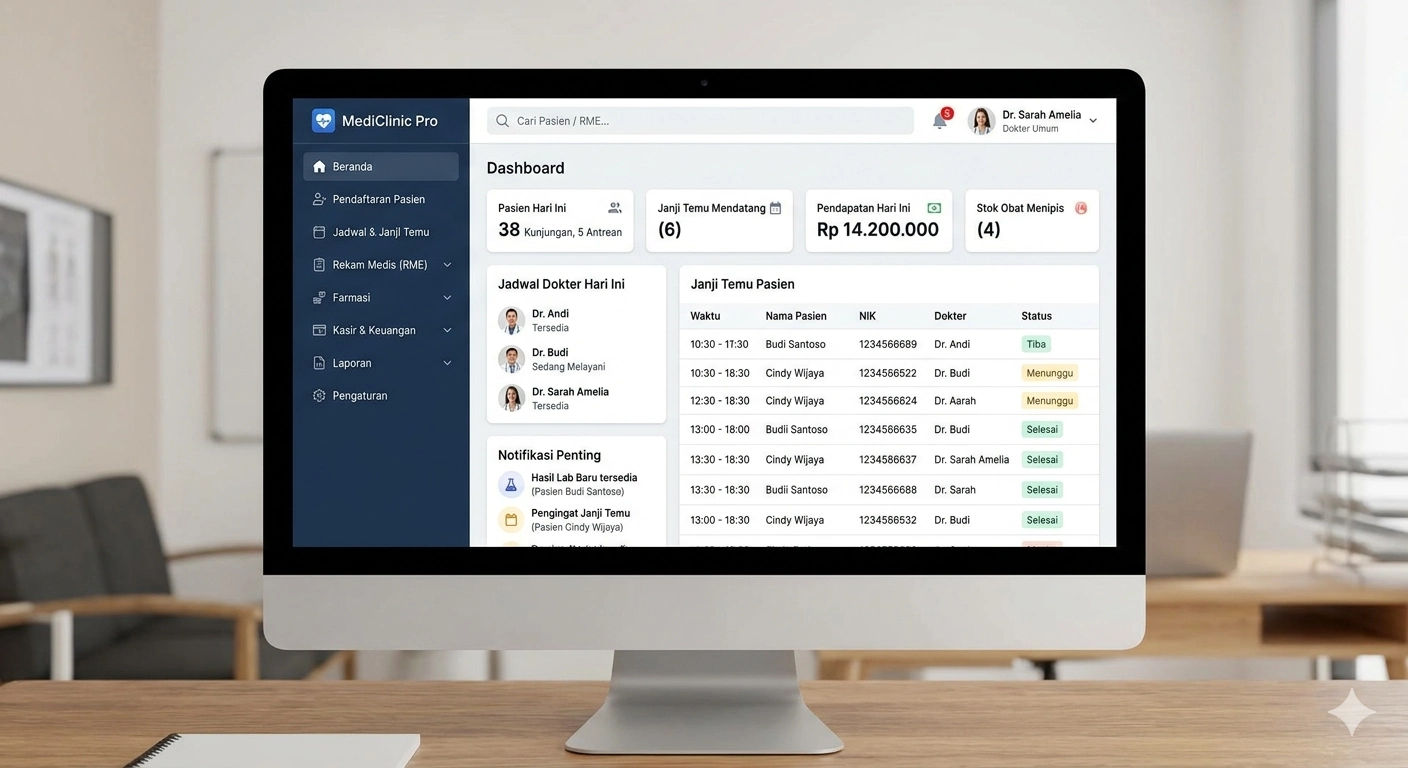 tampilan software manajemen klinik terbaik berbasis web desktop