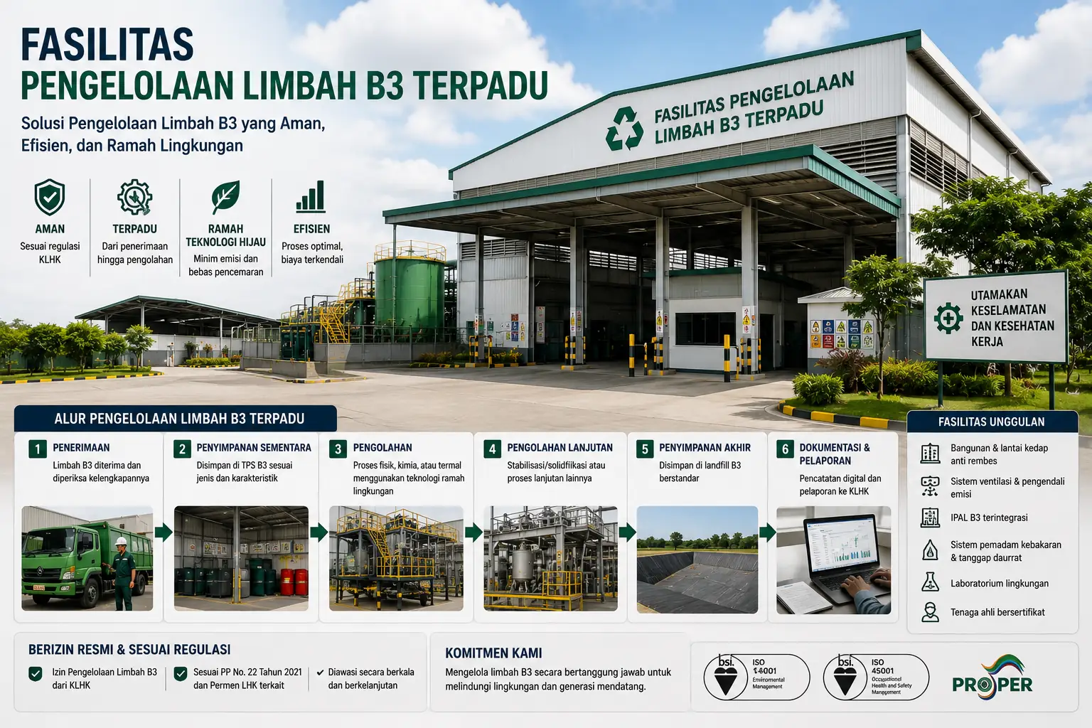 Fasilitas pengelolaan Limbah B3 terpadu sebagai gambaran rantai pengangkutan dan pengelolaan