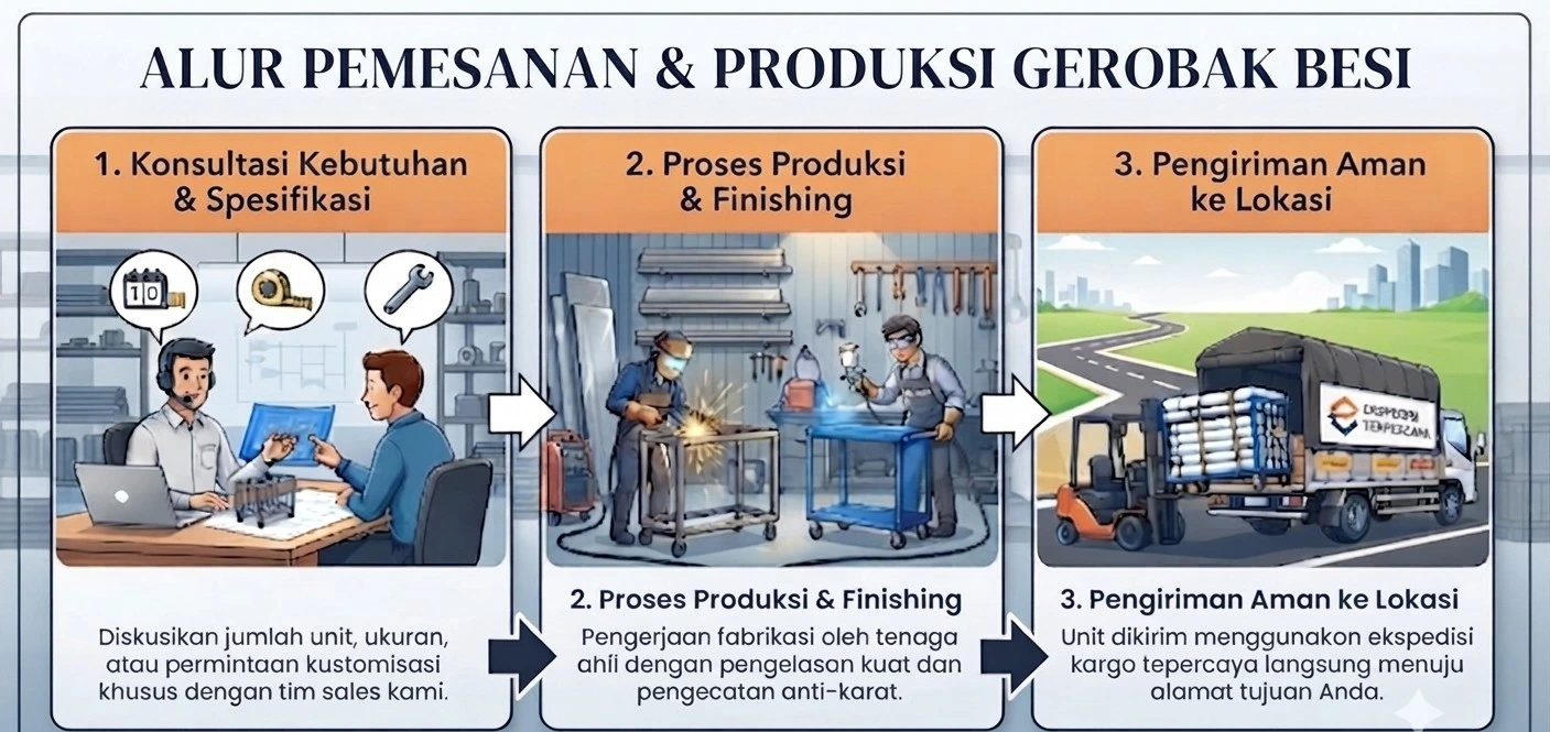 Alur produksi gerobak besi