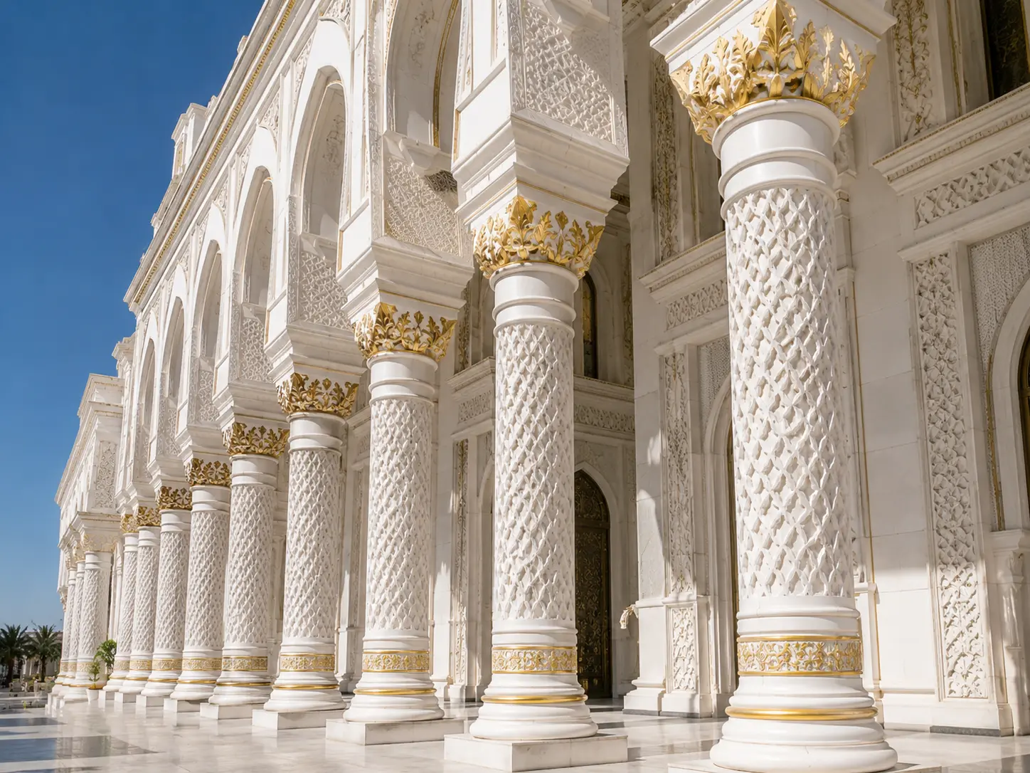 Pilar GRC motif Islami gaya Madinah pada fasad masjid