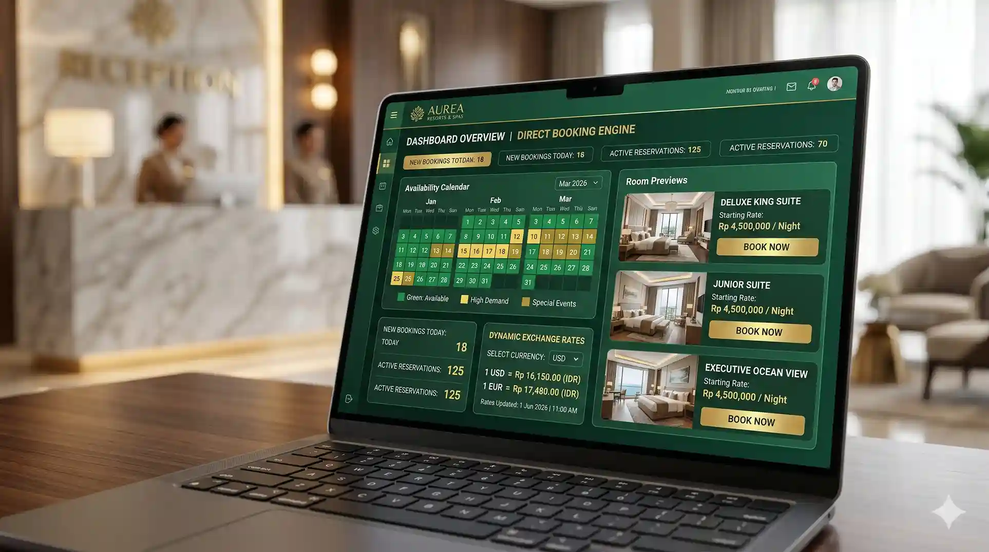 Tampilan dashboard sistem pemesanan kamar hotel mandiri tanpa potongan komisi OTA karya Jasa Website Pasuruan