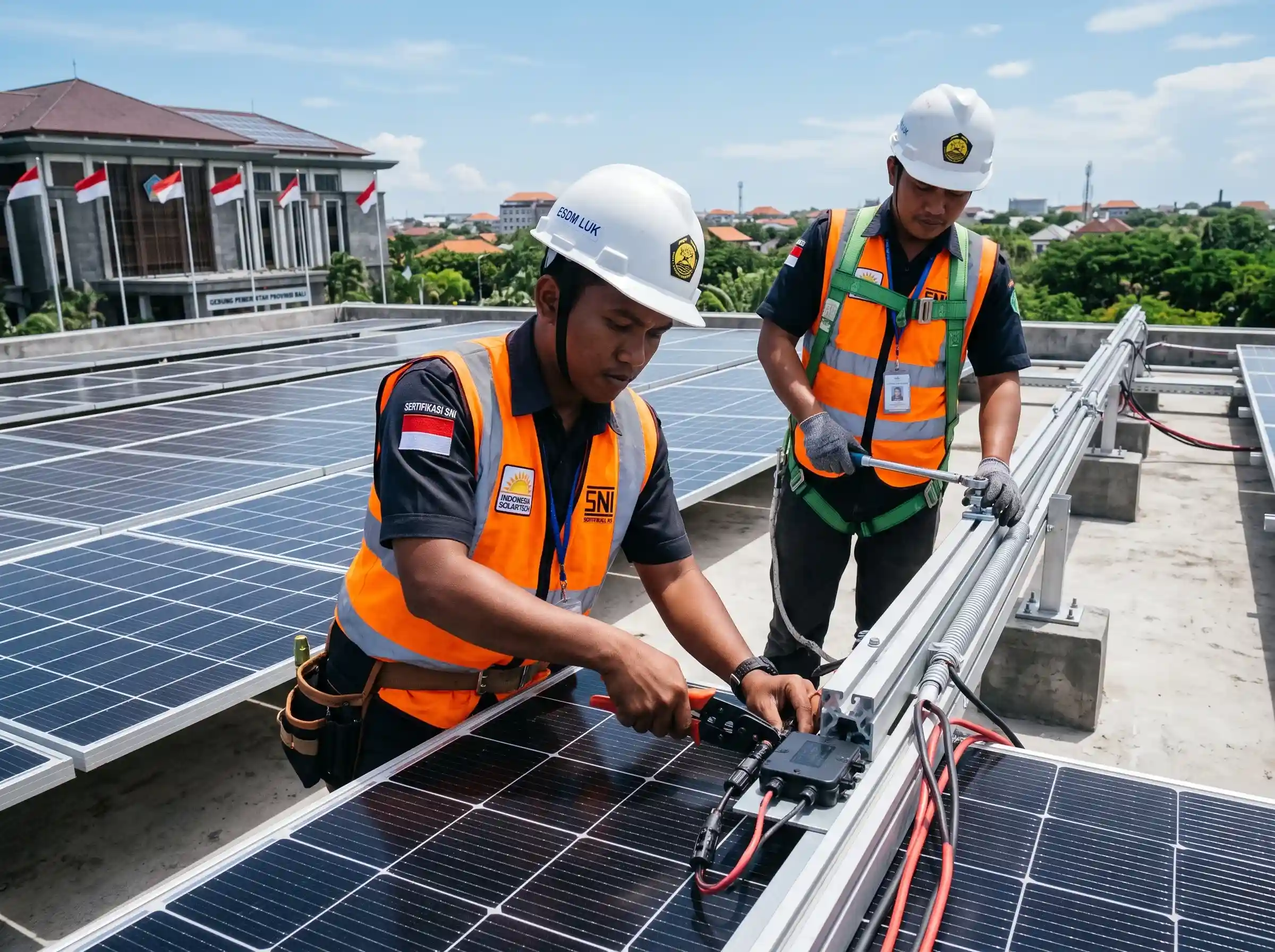 Instalasi Panel Surya untuk Fasilitas Publik di atap gedung sekolah